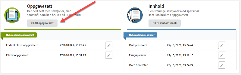 velg "g&aring; til oppgavesett" 